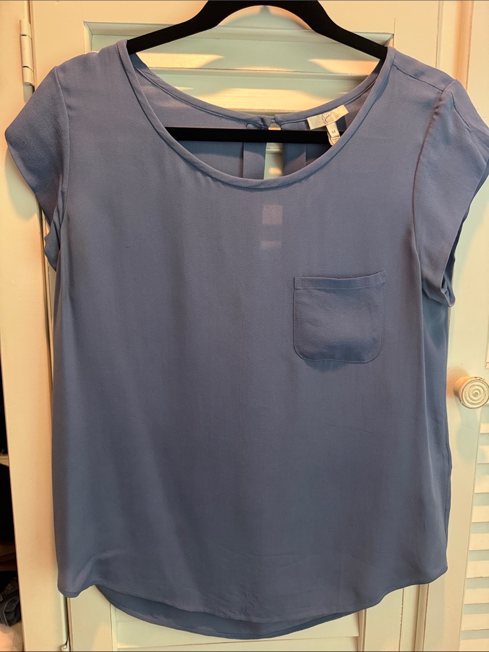 Joie Rancher Periwinkle Blue Short Sleeve Silk Scoop Neck Pocket Blouse